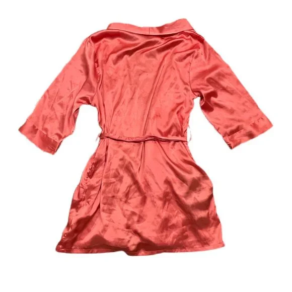 Sandy Waters Salmon Pink Satin Lightweight Robe With Belt And Side Pockets M/L - Picture 2 of 3